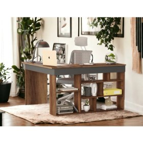 Resim Robin Home Boston Kitaplık Raflı Çalışma Masası Ofis Masası L Masa Barok-Antrasit 