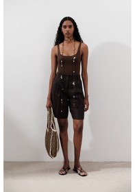 Resim Manuka Keten Pileli Bermuda Şort Acı Kahve Acı Kahve 