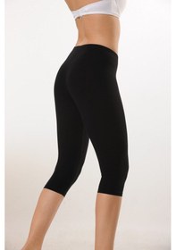 Resim Hmd 4001 Pamuk Diz Altı Kapri Tayt - Siyah SiYAH 