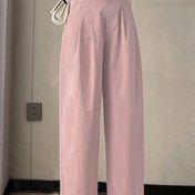 Resim Kadın Düz Paça Günlük Harem Pantolon - Elastik Bel Ayak Boyu Bej Renkli Cepli, Bahar/Yaz Kore-Japon Esintili Stil, Sadece Elde Yıkama, Rahat Giyim, Yumuşak Kumaşlı Pantolon 