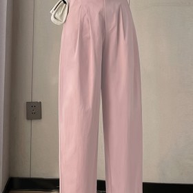 Resim Kadın Düz Paça Günlük Harem Pantolon - Elastik Bel Ayak Boyu Bej Renkli Cepli, Bahar/Yaz Kore-Japon Esintili Stil, Sadece Elde Yıkama, Rahat Giyim, Yumuşak Kumaşlı Pantolon 