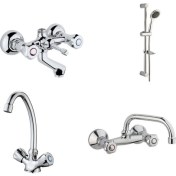 Resim ARÇE Klasik Çevirmeli Banyo + Kuğu Evye + Lavabo Bataryası + Sürgülü Duş Takımı 