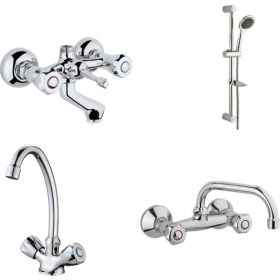 Resim ARÇE Klasik Çevirmeli Banyo + Kuğu Evye + Lavabo Bataryası + Sürgülü Duş Takımı 
