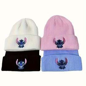 Resim Disney Stitch Nakışlı Akrilik Polar Şapkalar, Karikatür, Sıcak, Dış Mekan, Soğuk, Düğme Kapatma ile, Erkekler ve Kadınlar için Uygun, Mükemmel Hediye 