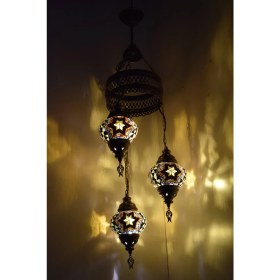 Resim Karlıkturistik Mozaik Lamba Avize 3lü Sarkıt Dekoratif Aydınlatma Tavan Lambası Renkli El Yapımı Model 4 