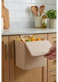 Resim Askılı Ve Yapışkanlı Mutfak Ve Banyo İçin Pratik Çöp Kovası 8lt Açık Kahve 