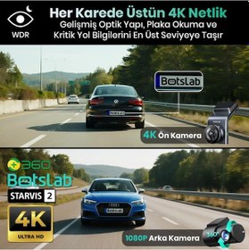 Resim 360+ Botslab G300h Plus Wdr 4k Uhd Ön+Arka Wifi+Gps 170 Geniş Açı Gece Görüşlü Araç İçi Kamera Dash Cam Araç Kamerası +lcd Ekran+G-Sensör+Sesli Kontrol + 64Gb Hafıza Kartı 