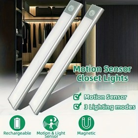 Resim 1 adet LED ultra-ince hareket sensörlü dolap lambası, üç tonlu aydınlatmalı tezgah ışık, manyetik USB şarj edilebilir mutfak gece lambası, gardırop, kitaplık, dolap ve merdiven için uygun 