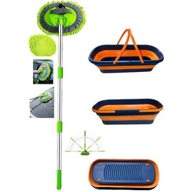 Resim Teleskopik Oto Temizlik Mopu + Katlanabilir Tekerlekli Kova Oto Yıkama Set 