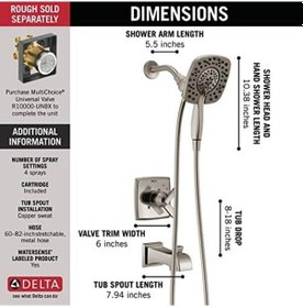 Resim T17464-ss-ı Ashlyn Monitor 17 Serisi Banyo Küveti Ve Duşu In2ıtıon Two İn One El Duşu Duş Başlığı, Paslanmaz Çelik Açık Mavi 