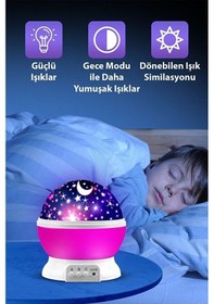 Resim Ay Ve Yıldızlı Gökyüzü Yansıtmalı Dönen Projeksiyon Gece Lambası Renkli 
