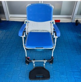 Resim Bme320 Mavi Alüminyum Banyo Tuvalet Tekerlekli Sandalyesi 