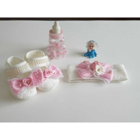 Resim PAİSİA Kız Bebek Bandana Ayakkabı 2'li Set 