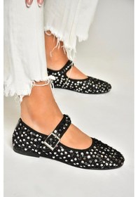 Resim Fox Shoes U725675504 Siyah/gümüş Kumaş Pullu Kadın Babet Siyah/gümüş-kumaş Siyah - Gümüş 