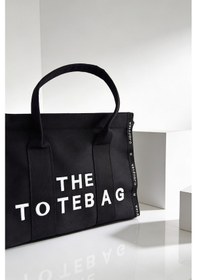 Resim Ents Siyah Kadın Kanvas Tote Bag Günlük Omuz Çantası Büyük Boy Siyah - Beyaz 