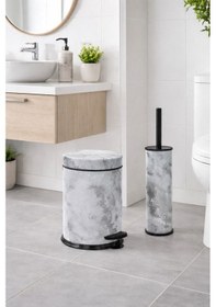 Resim Beyaz Mermer Desenli 2'li Banyo Seti - Metal Çöp Kovası 3 Lt Ve Wc Fırçası Takımı Beyaz 