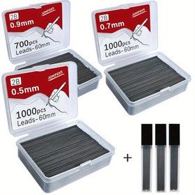 Resim 1000 adet JONFEX 2B Mekanik Kalem Ucu Dolumları - 0.5mm, 0.7mm, 0.9mm Boyutlar, 2 Tüp & Kalem Kalemi için Bileme Araçları ile Sanat, Çizim ve Teknik Kırtasiye için 