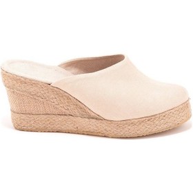 Resim Star Tombis Gerçek Elişi Platformlu Burnu Kapalı Elişi Hasır Keten 9cm Topuk Sabo Terlik Handmade Bej 