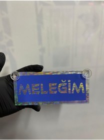 Resim Mavi Renk Üzeri Hologram Renk Meleğim Yazılı Vantuzlu Cam Süsü 