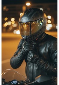 Resim Gıvı 50.x Bones Siyah 1 Renkli 1 Şeffaf Vizörlü Motosiklet Kask Gold Vizör + Şeffaf 