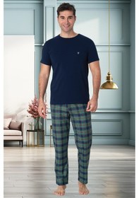 Resim Mecit Pijama Mecit 2917 Lacivert Ekoseli Erkek Büyük Beden Pijama Takımı Lacivert 