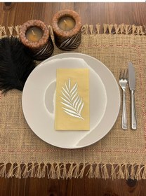 Resim Gümüş Yaldızlı Sarı Yaprak Desenli Peçete 16 Adet 