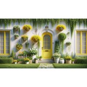 Resim Venspor Sarı Çiçeklerle Dekore Edilmiş Bahçe Kapısı Arkaplan, 200x150cm, Fon, Duvar Örtüsü 
