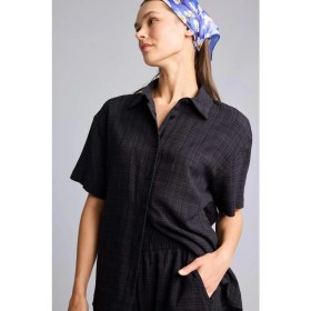 Resim DeFacto Regular Fit Kısa Kollu Ekose Siyah Gömlek A9135AX26SM 