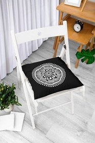 Resim RealHomes Siyah Beyaz Çiçek Desenli Mandala Motifli Pofidik Sandalye Minderi 