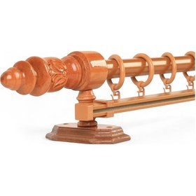 Resim Twins Decorative Ahşap İşlemeli Demonte Başlıklı Meşe Tek Raylı Rustik Perde Askısı - 275 CM 