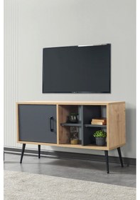 Resim 3109 Şile Metal Ayaklı Metal Kulplu 100 Cm Tv Ünitesi - Antrasit Safir Antrasit - Beyaz 