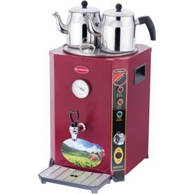 Resim Işıkgaz Silver Inox Jumbo Semaver Çift Demlikli 23 Litre Kırmızı 