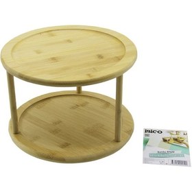 Resim 2 Katlı Yuvarlak 24.5cm Döner Tablalı Ahşap Bambu Sunum Tepsisi - Mini Sofra 5042 Diğer 