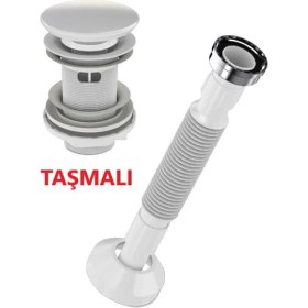 Resim Lavabo Sifonu Clik-Clack Pup-Up Beyaz Seramik Kafa Taşmalı 