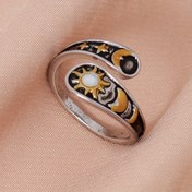 Resim 1 adet Vintage Etnik Tarz Güneş ve Ay Yüzüğü, Gökyüzü Tasarımı, Bakır Takı, Partiler ve Konserler için, Yıpranmış El Sanatları, Unisex 