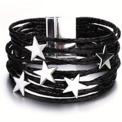 Resim 1 PC Bohemian Metal Yıldızlar Şanslı Pu Deri Bilezikler Erkekler ve Kadınlar İçin, Moda Beşgen Çok Katmanlı Geniş Sarma Bilezikler Takı 