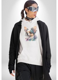 Resim Chihuahua Köpek Kadın Erkek Beyaz Kapüşonlu Sweatshirt Hoodie Beyaz 