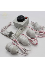 Resim Gazi Kuluçka Termostat Kontrollü Düğmeli Yanan 1 Lamba 3 Sarkan Duyu Çıkışlı Seti Hayvan Köpek Isıtma Sistemi 