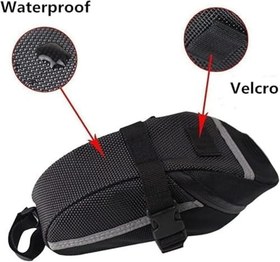 Resim Aputue bisiklet sele çantası, su geçirmez 600D polyester, hızlı bırakma sistemi ile koltuk altı montajı, yansıtıcı şeritli tasarım, arka ışık askısı, dağ ve yol bisikleti için kompakt çanta 