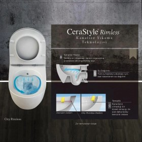 Resim Turkuaz Cerastyle City Rimless Asma Klozet Gömme Rezervuar Tam Set 