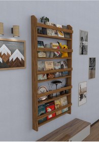Resim evbiziz Açık Ceviz Ahşap 5li Çocuk Odası Montessori Kitaplık Mobilya Raf Duvar Rafı 145cm_72cm_8,5cm 