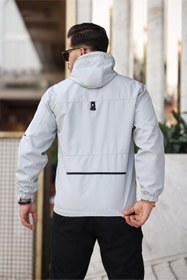Resim Rotta Fermuar Detaylı Cepli Su İtici Slim Fit Erkek Yağmurluk Mont - GRI / S 