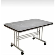 Resim Siyah Mermer Desen Tekerlekli Orta Sehpa Metal Ayaklı 