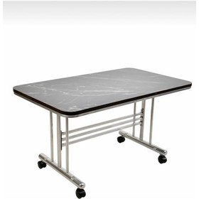 Resim Siyah Mermer Desen Tekerlekli Orta Sehpa Metal Ayaklı 