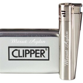 Resim hediyerengi Clipper Marka Pürmüz Alevli Metal Çakmak Gri 