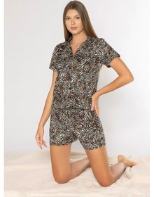 Resim Leopar Desen Boydan Düğmeli Şort Takım Alperi 760-303 Desenli 