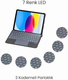 Resim iPad 10.5 Uyumlu 360° Manyetik Standlı Touchpadli Ledli Katanya Klavyeli Tablet Kılıfı 