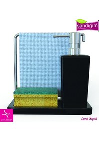 Resim Primanova Luna Havlu Askılı Mutfak Sıvı Sabunluk Şeffaf Siyah 