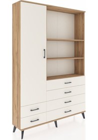 Resim Arges Dolap 7 Raflı 6 Çekmeceli Tek Kapaklı 132x30x195 Çam-aytaşı/aytaşı Aytası/aytası 