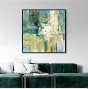 Resim Yağlı Boya Dokulu Tablo Yeşil Bej Soyut Siyah Çerçeveli U08011-179022 